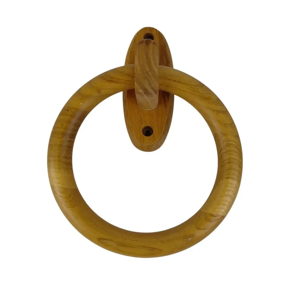 Vtg 80's Oak Wood Towel Ring  Wall Mount Farmhouse Country